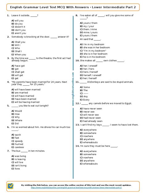 English Grammar Level Test .